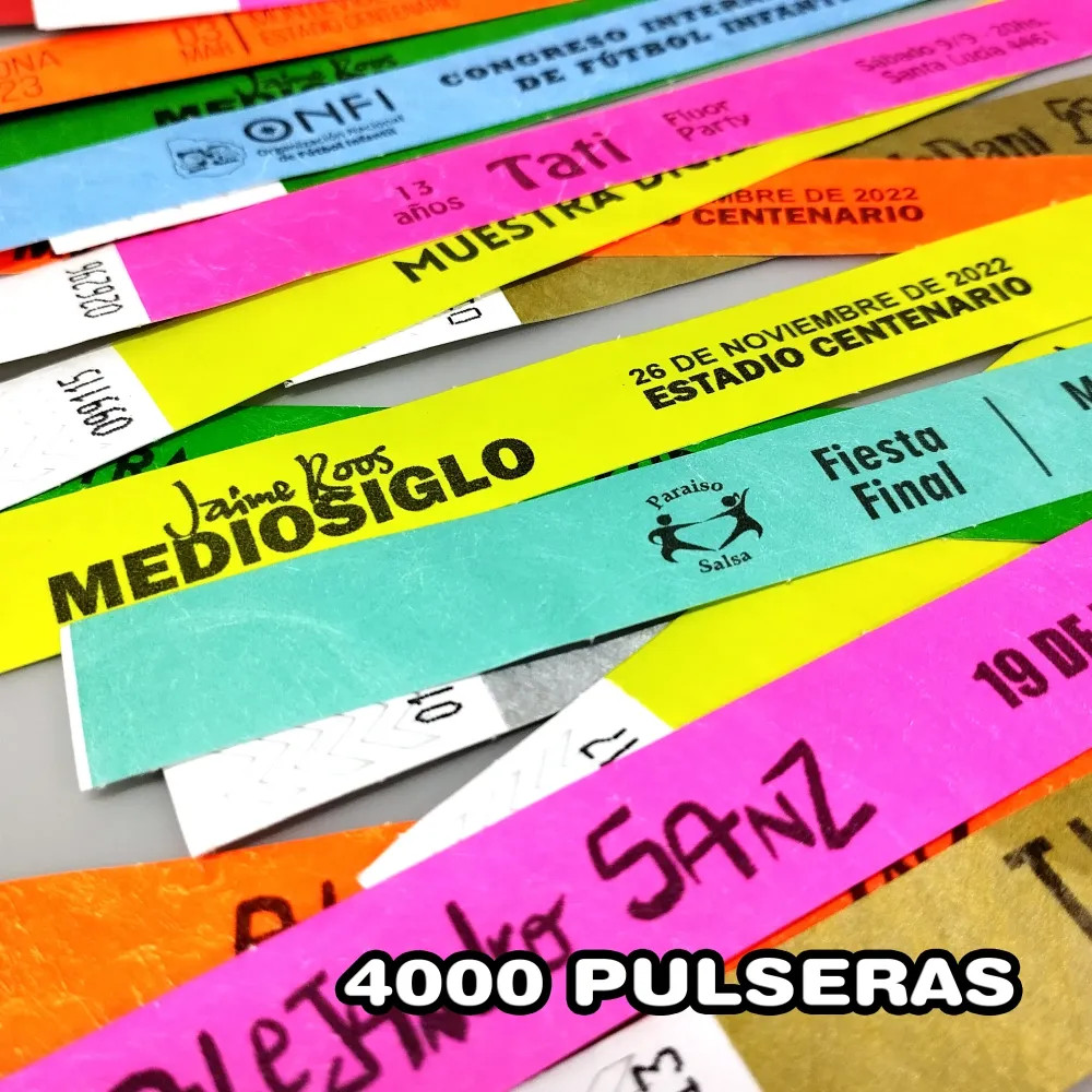 Pulseras Tyvek para Eventos|Impresas en Negro Estándar y Premium