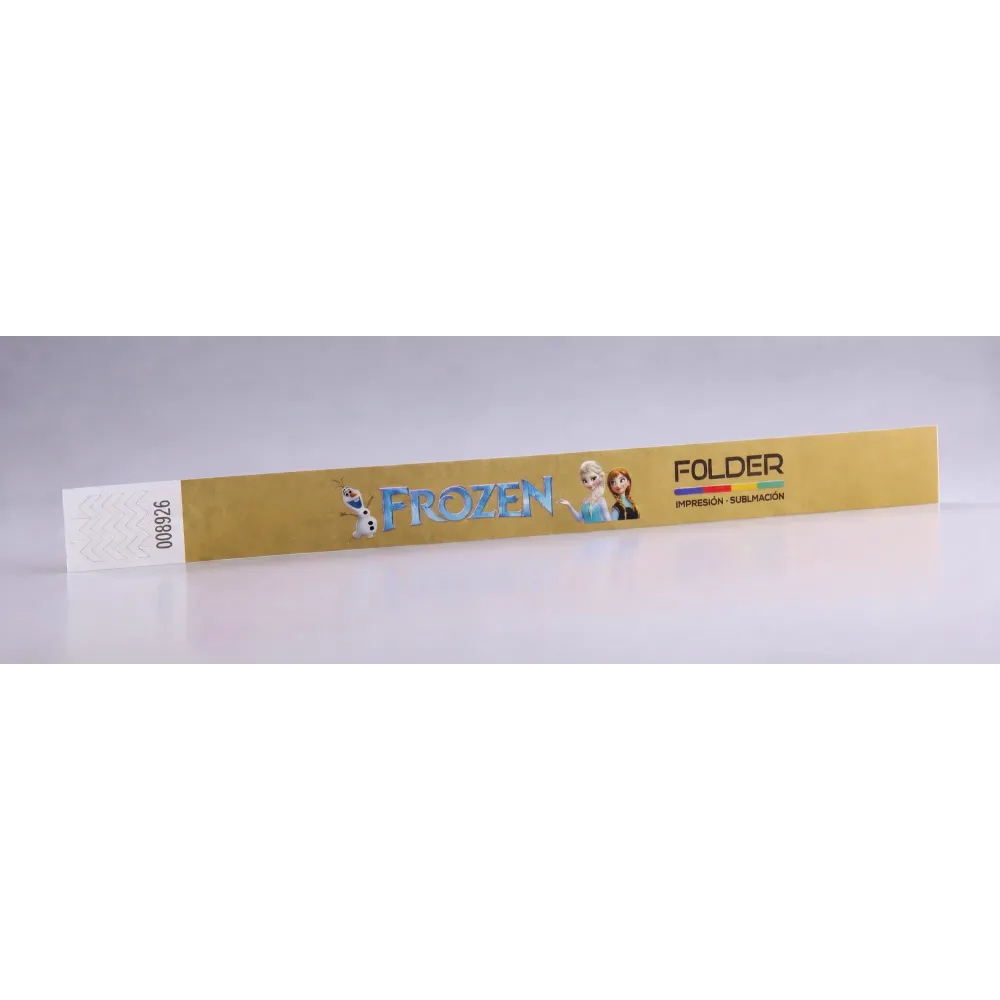 Pulsera Tyvek dorada metalizada con impresión a color